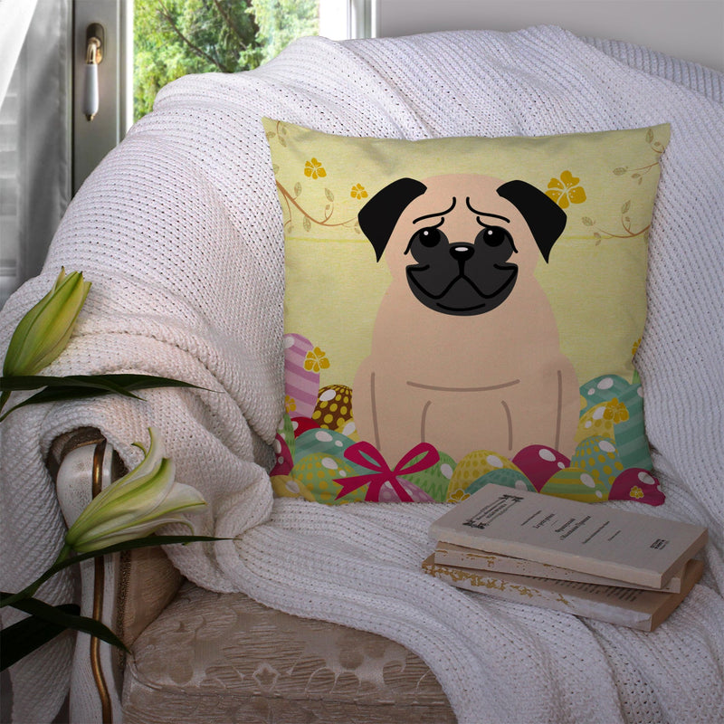 Easter Eggs Pug Fawn Fabric Decorative Pillow BB6008PW1414