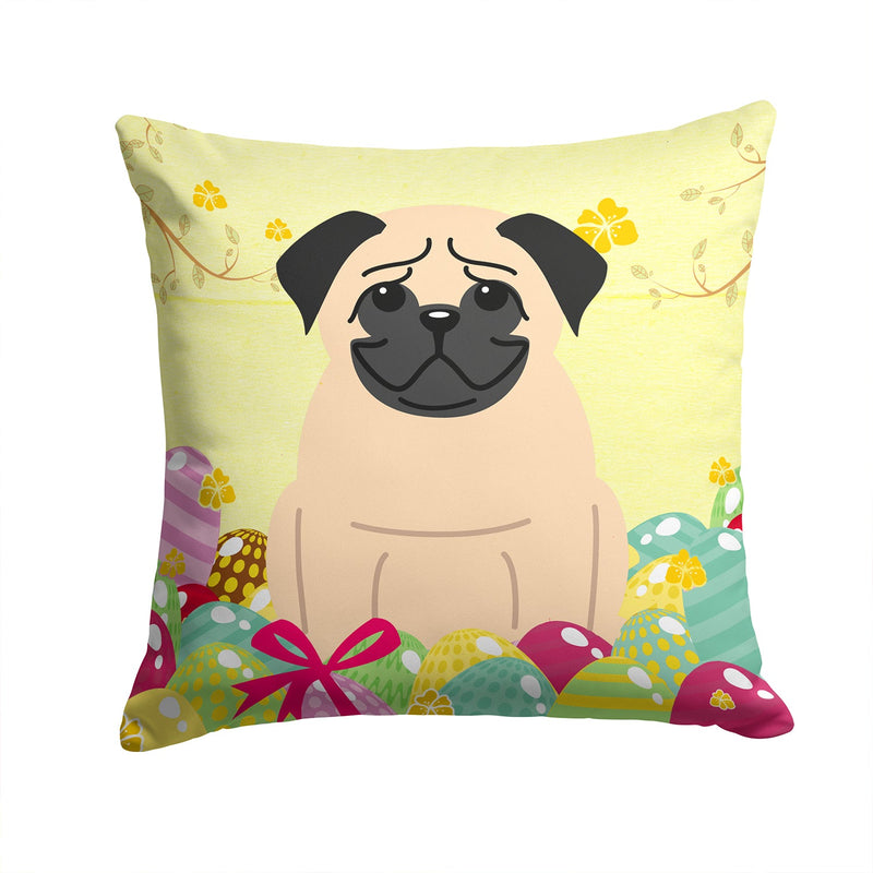 Easter Eggs Pug Fawn Fabric Decorative Pillow BB6008PW1414