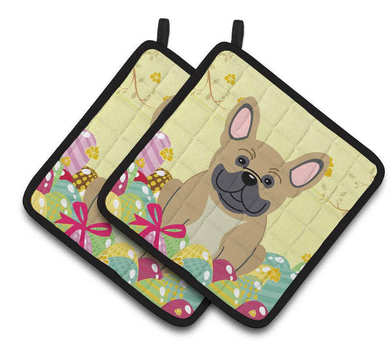 Easter Eggs French Bulldog Cream Pair of Pot Holders BB6010PTHD