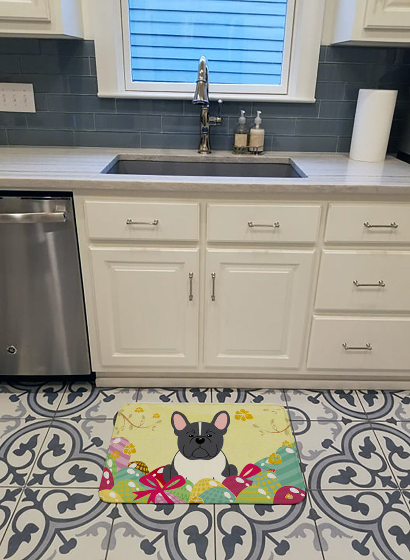 Easter Eggs French Bulldog Black White Machine Washable Memory Foam Mat BB6012RUG