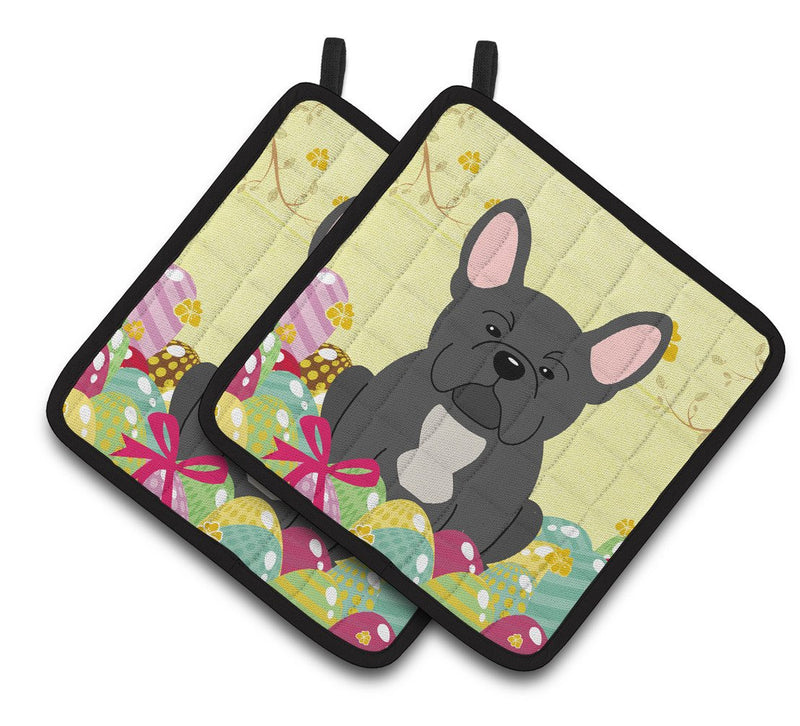 Easter Eggs French Bulldog Black Pair of Pot Holders BB6014PTHD