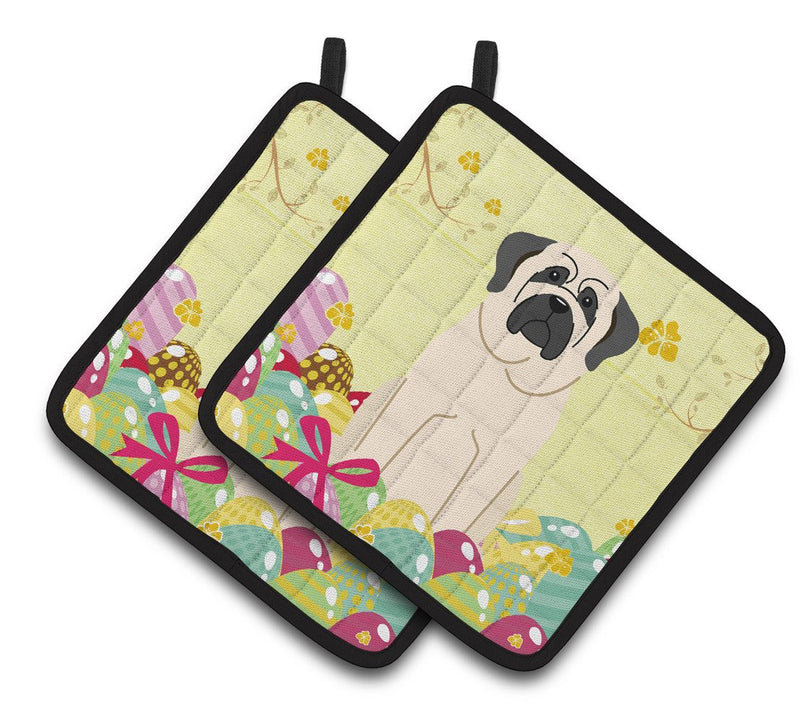 Easter Eggs Mastiff White Pair of Pot Holders BB6017PTHD