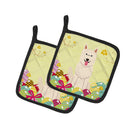 Easter Eggs White German Shepherd Pot Holder Set of 2 Heat Resistant Quilted Hot Pads 7.5 x 7.5 Inch, Insulated Kitchen Trivets for Cooking & Baking