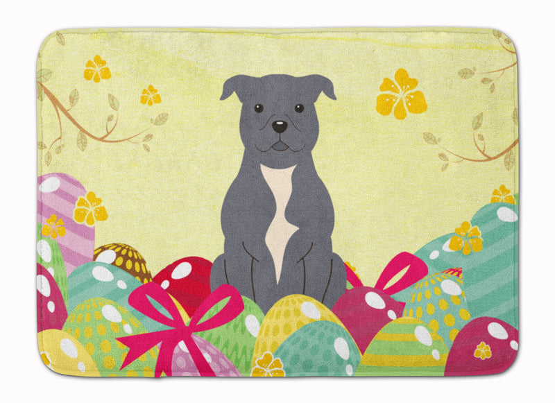 Easter Eggs Staffordshire Bull Terrier Blue Machine Washable Memory Foam Mat BB6046RUG