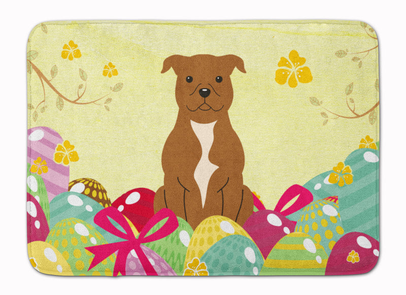 Easter Eggs Staffordshire Bull Terrier Brown Machine Washable Memory Foam Mat BB6047RUG