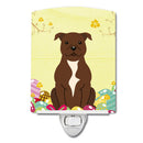 Easter Eggs Staffordshire Bull Terrier Chocolate Ceramic Night Light Compact, UL-Certified, Ideal for Bedroom, Bathroom, Nursery, Hallway, Kitchen, 6x4x3, Multicolor