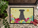 Easter Eggs Miniature Schnauzer Black Doormat Indoor Outdoor 18H X 27W Front Door Mat Rugs for Entryway, Non Slip Washable