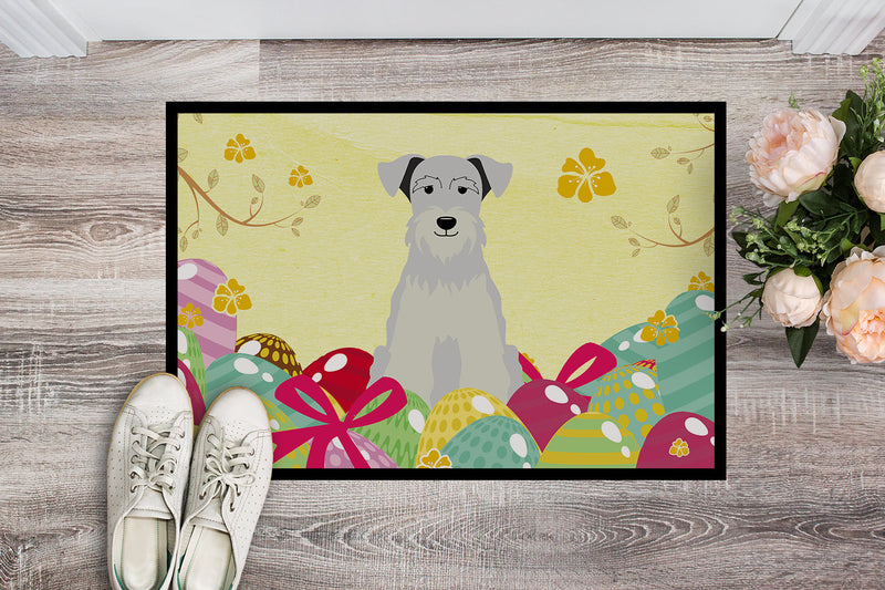 Easter Eggs Miniature Schanuzer White Indoor or Outdoor Mat 18x27 BB6053MAT