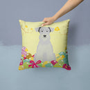 Easter Eggs Miniature Schnauzer White Decorative Throw Pillow 14x14 Indoor Outdoor Accent Cushion, Fabric Cover with Insert for Sofa, Bed, Porch & Living Room