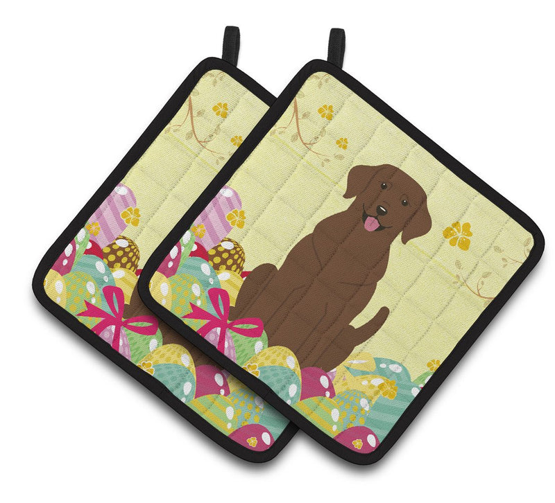 Easter Eggs Chocolate Labrador Pair of Pot Holders BB6056PTHD