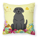 Easter Eggs Black Labrador Decorative Throw Pillow 18x18 Indoor Outdoor Accent Cushion, Fabric Cover with Insert for Sofa, Bed, Porch & Living Room
