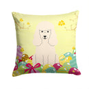 Easter Eggs Poodle White Decorative Throw Pillow 14x14 Indoor Outdoor Accent Cushion, Fabric Cover with Insert for Sofa, Bed, Porch & Living Room