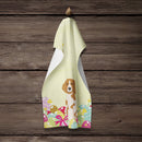 Easter Eggs Brittany Spaniel Kitchen Towel Velour Plush Front and Cotton Loop Back Machine Washable