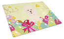 Easter Eggs Bichon Frise Cutting Board Tempered Glass Kitchen Cutting Surface, Heat Resistant Chopping, Non-Slip Feet, Food Prep & Serving
