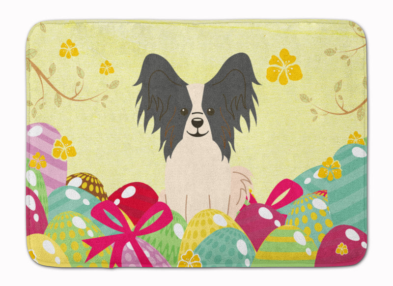 Easter Eggs Papillon Black White Machine Washable Memory Foam Mat BB6076RUG