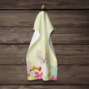 Easter Eggs Papillon Sable White Kitchen Towel Velour Plush Front and Cotton Loop Back Machine Washable