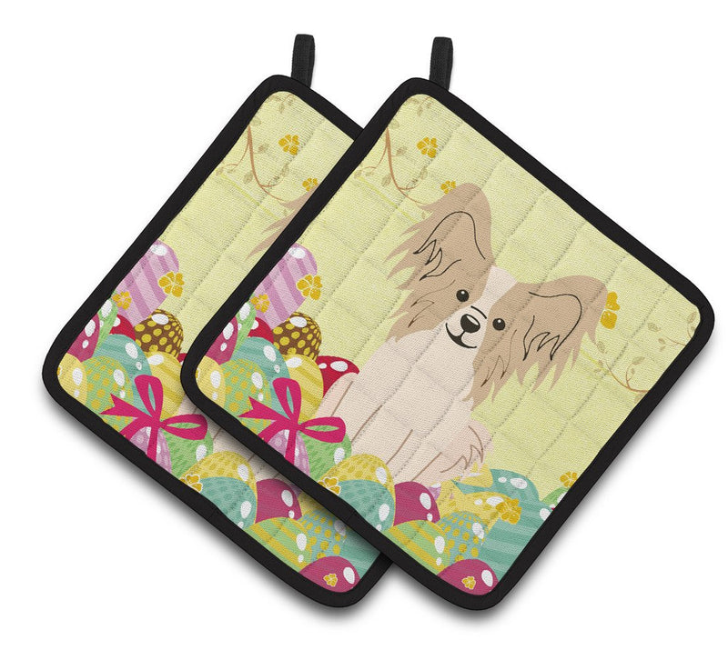 Easter Eggs Papillon Sable White Pair of Pot Holders BB6077PTHD