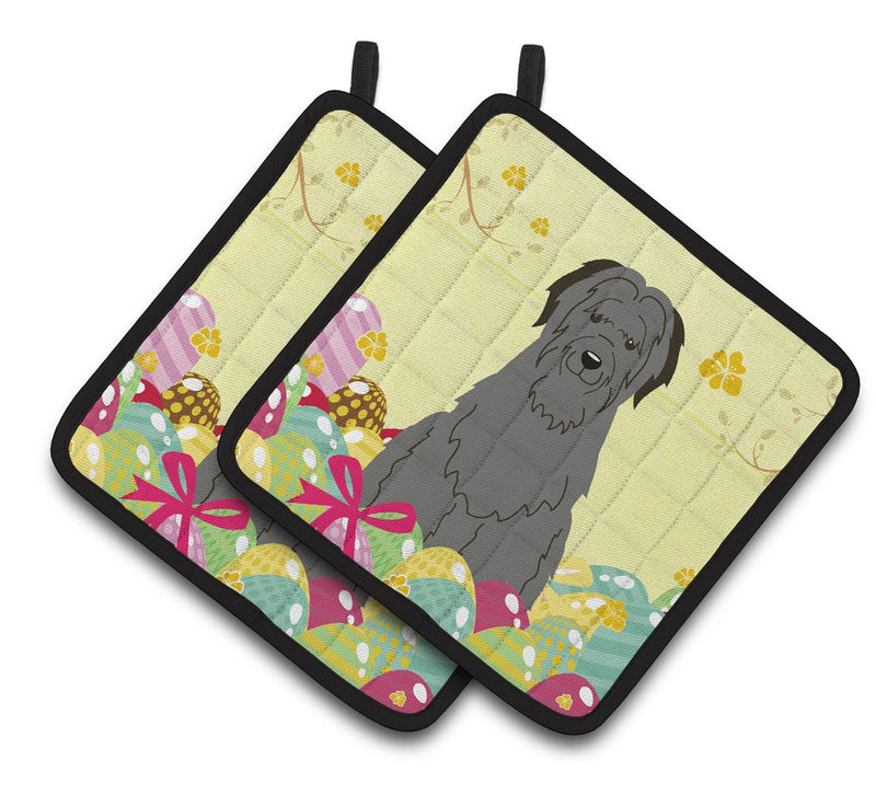 Easter Eggs Briard Black Pair of Pot Holders BB6081PTHD