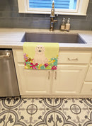 Easter Eggs Great Pyrenese Kitchen Towel Velour Plush Front and Cotton Loop Back Machine Washable