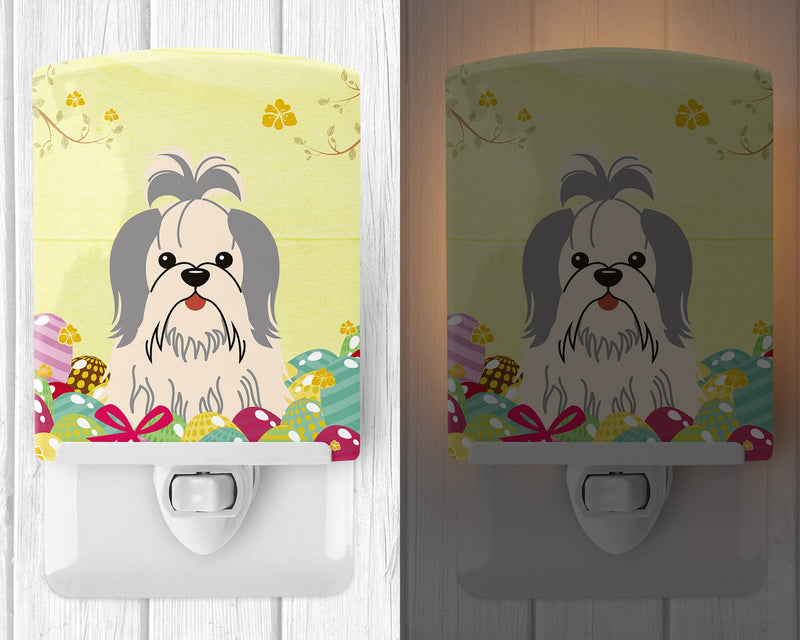 Easter Eggs Shih Tzu Silver White Ceramic Night Light BB6085CNL