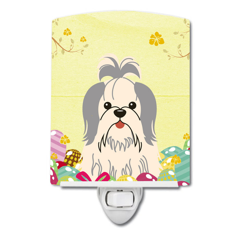 Easter Eggs Shih Tzu Silver White Ceramic Night Light BB6085CNL