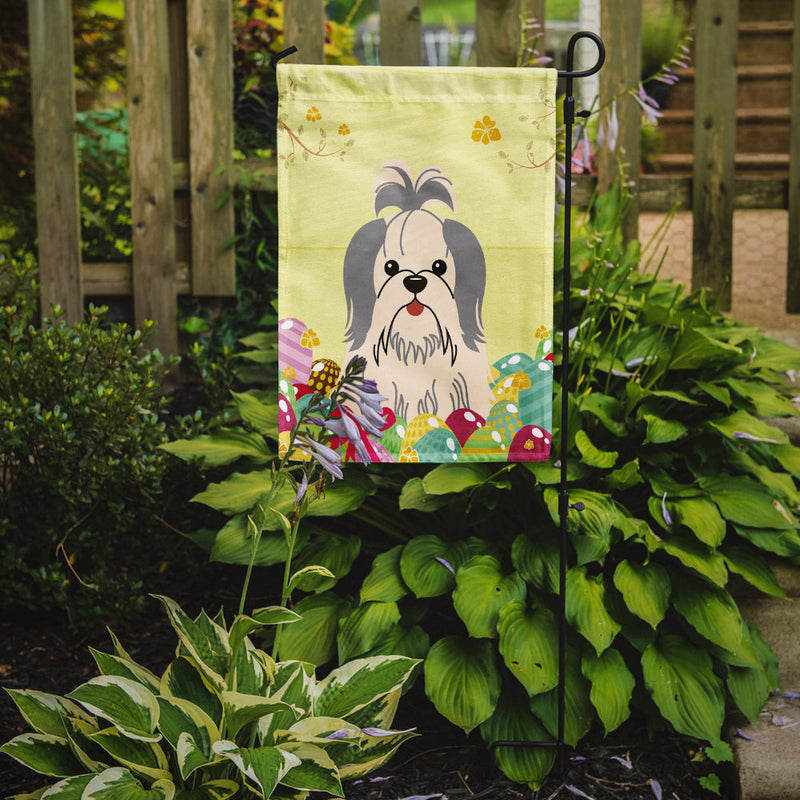 Easter Eggs Shih Tzu Silver White Flag Garden Size BB6085GF