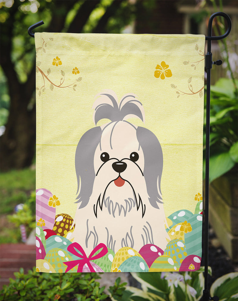 Easter Eggs Shih Tzu Silver White Flag Garden Size BB6085GF