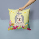Easter Eggs Shih Tzu Silver White Decorative Throw Pillow 14x14 Indoor Outdoor Accent Cushion, Fabric Cover with Insert for Sofa, Bed, Porch & Living Room