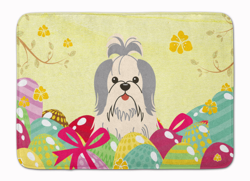 Easter Eggs Shih Tzu Silver White Machine Washable Memory Foam Mat BB6085RUG