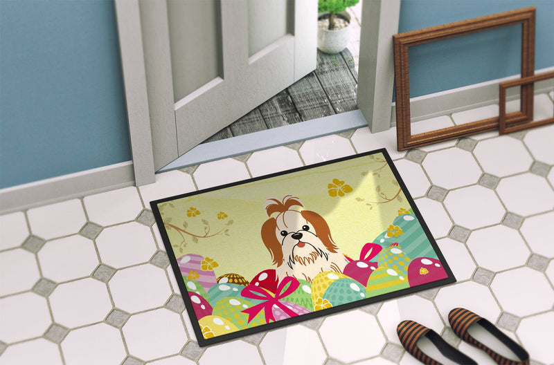 Easter Eggs Shih Tzu Red White Indoor or Outdoor Mat 24x36 BB6087JMAT