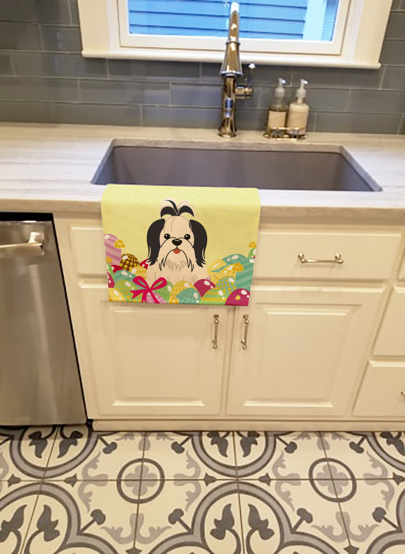 Easter Eggs Shih Tzu Black White Kitchen Towel BB6088KTWL