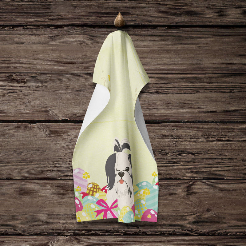 Easter Eggs Shih Tzu Black White Kitchen Towel BB6088KTWL