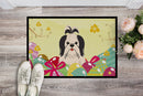 Easter Eggs Shih Tzu Black White Doormat Indoor Outdoor 18H X 27W Front Door Mat Rugs for Entryway, Non Slip Washable