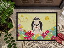 Easter Eggs Shih Tzu Black White Doormat Indoor Outdoor 18H X 27W Front Door Mat Rugs for Entryway, Non Slip Washable