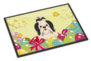 Easter Eggs Shih Tzu Black White Doormat Indoor Outdoor 18H X 27W Front Door Mat Rugs for Entryway, Non Slip Washable