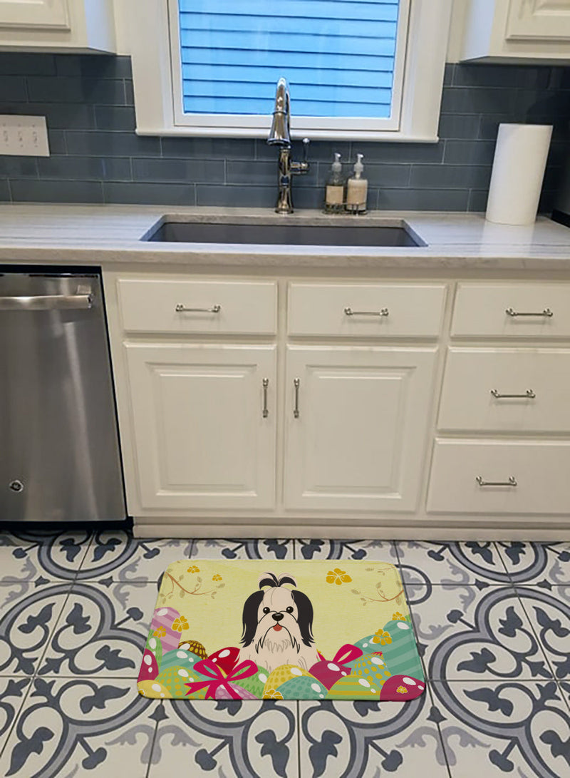 Easter Eggs Shih Tzu Black White Machine Washable Memory Foam Mat BB6088RUG