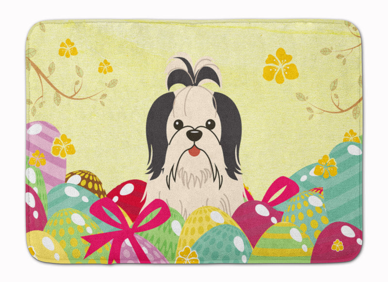 Easter Eggs Shih Tzu Black White Machine Washable Memory Foam Mat BB6088RUG