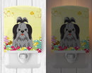 Easter Eggs Shih Tzu Black Silver Ceramic Night Light Compact, UL-Certified, Ideal for Bedroom, Bathroom, Nursery, Hallway, Kitchen, 6x4x3, Multicolor