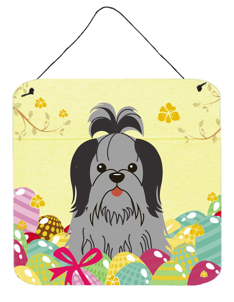 Easter Eggs Shih Tzu Black Silver Wall or Door Hanging Prints BB6089DS66