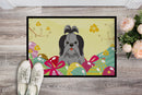 Easter Eggs Shih Tzu Black Silver Doormat Indoor Outdoor 24H X 36W Front Door Mat Rugs for Entryway, Non Slip Washable Low Pile,