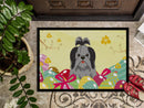 Easter Eggs Shih Tzu Black Silver Doormat Indoor Outdoor 24H X 36W Front Door Mat Rugs for Entryway, Non Slip Washable Low Pile,