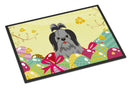 Easter Eggs Shih Tzu Black Silver Doormat Indoor Outdoor 24H X 36W Front Door Mat Rugs for Entryway, Non Slip Washable Low Pile,