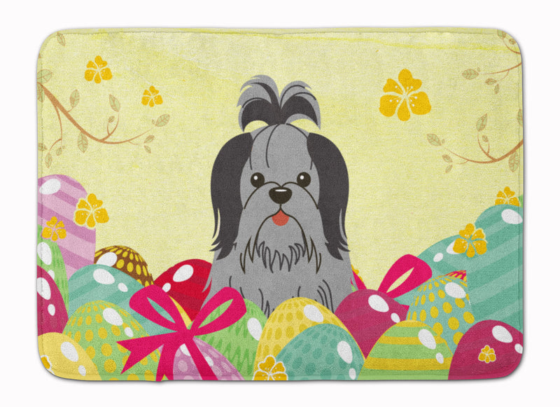 Easter Eggs Shih Tzu Black Silver Machine Washable Memory Foam Mat BB6089RUG