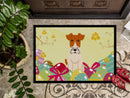 Easter Eggs Wire Fox Terrier Doormat Indoor Outdoor 24H X 36W Front Door Mat Rugs for Entryway, Non Slip Washable Low Pile,