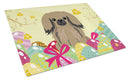 Easter Eggs Pekingese Tan Cutting Board Tempered Glass Kitchen Cutting Surface, Heat Resistant Chopping, Non-Slip Feet, Food Prep & Serving