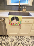 Easter Eggs Pekingese Black White Kitchen Towel Velour Plush Front and Cotton Loop Back Machine Washable