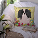 Easter Eggs Pekingese Black White Decorative Throw Pillow 14x14 Indoor Outdoor Accent Cushion, Fabric Cover with Insert for Sofa, Bed, Porch & Living Room