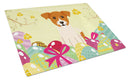 Easter Eggs Jack Russell Terrier Cutting Board Tempered Glass Kitchen Cutting Surface, Heat Resistant Chopping, Non-Slip Feet, Food Prep & Serving