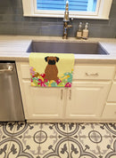 Easter Eggs Brindle Boxer Kitchen Towel Velour Plush Front and Cotton Loop Back Machine Washable