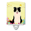 Easter Eggs Border Collie Black White Ceramic Night Light Compact, UL-Certified, Ideal for Bedroom, Bathroom, Nursery, Hallway, Kitchen, 6x4x3, Multicolor
